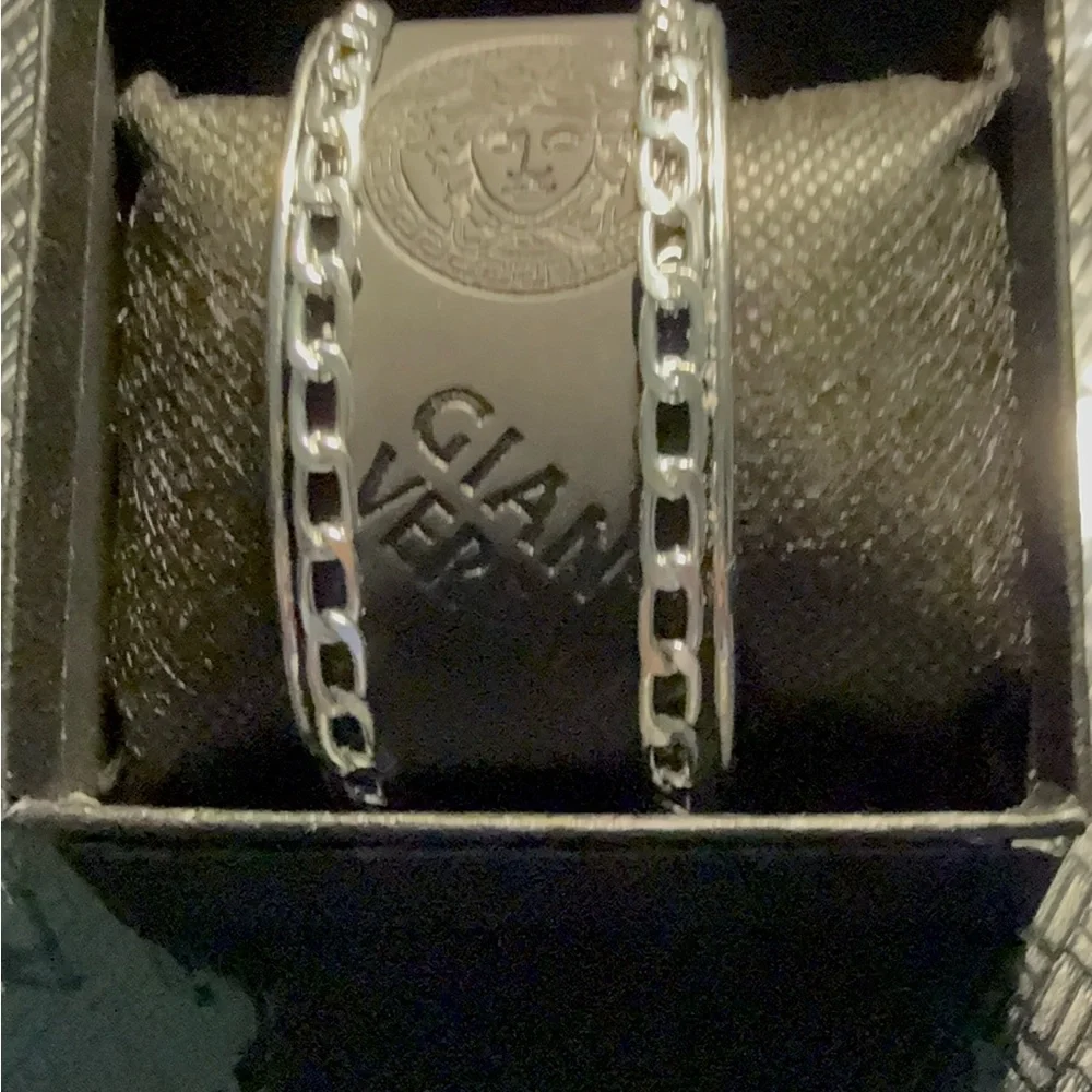 GIANNI VERSACE Black Leather Chain Cuff Bracelet - Picture 3 of 3